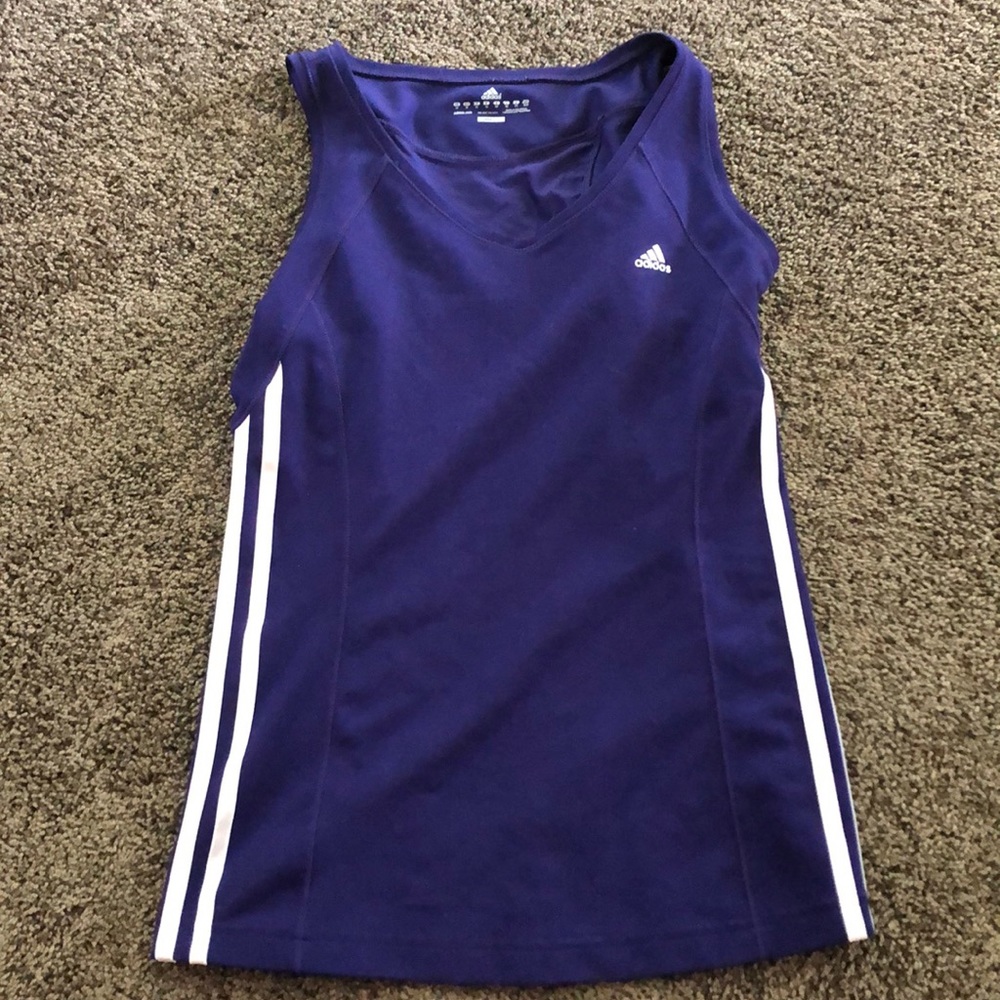 Purple adidas tank top.